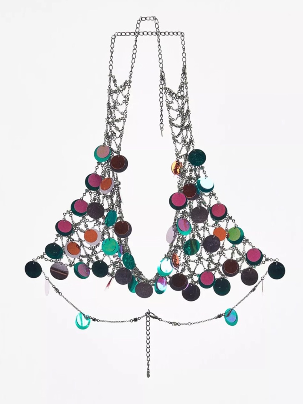 Zara Sequin Chain Crop Bralette with Iridescent Discs